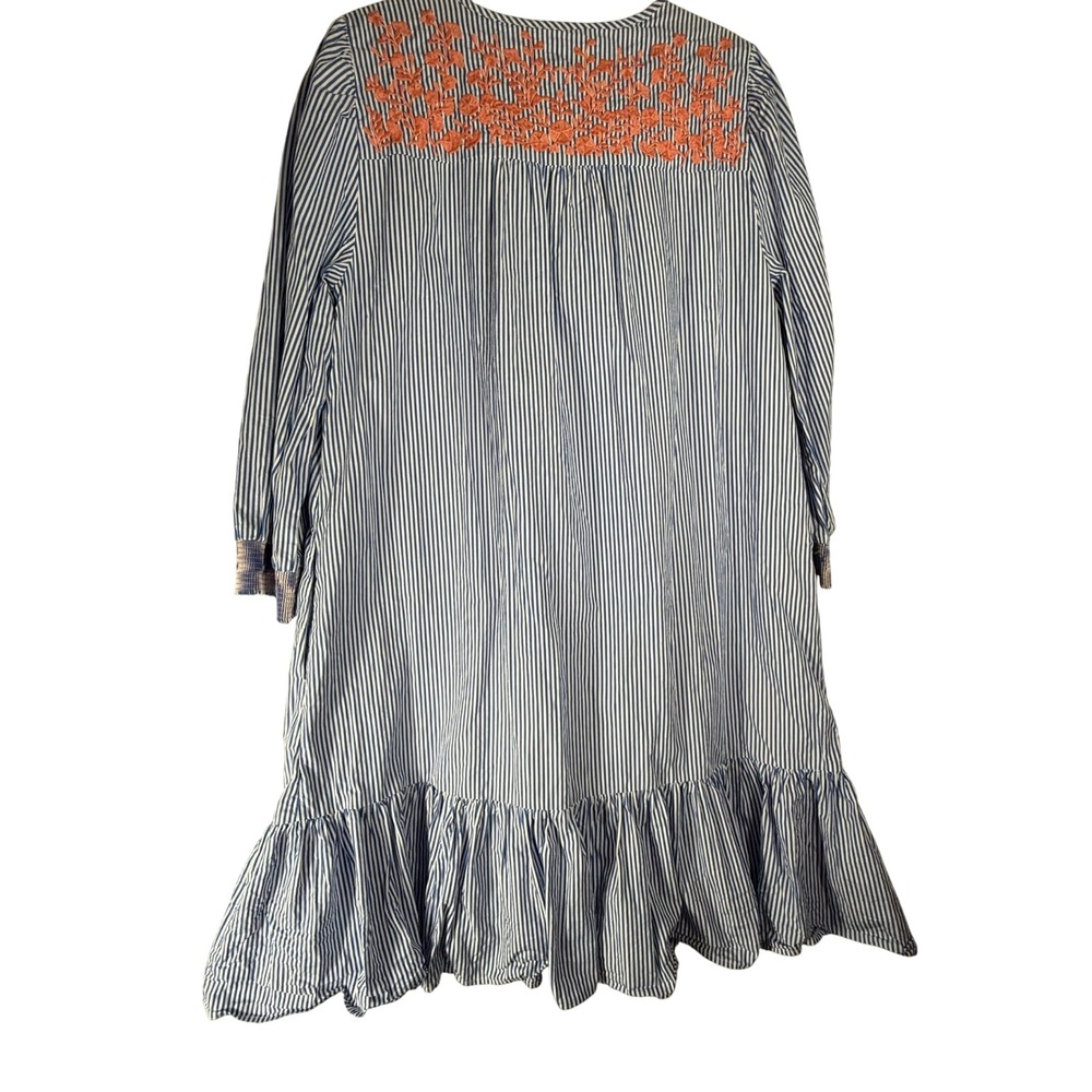 J.Crew Leda Blue White Striped Embroidered Ruffle Hem Tunic Dress  Women's Small - Picture 3 of 13